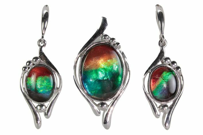 Stunning Ammolite Oval Pendant/Earrings Set - Sterling Silver #380616